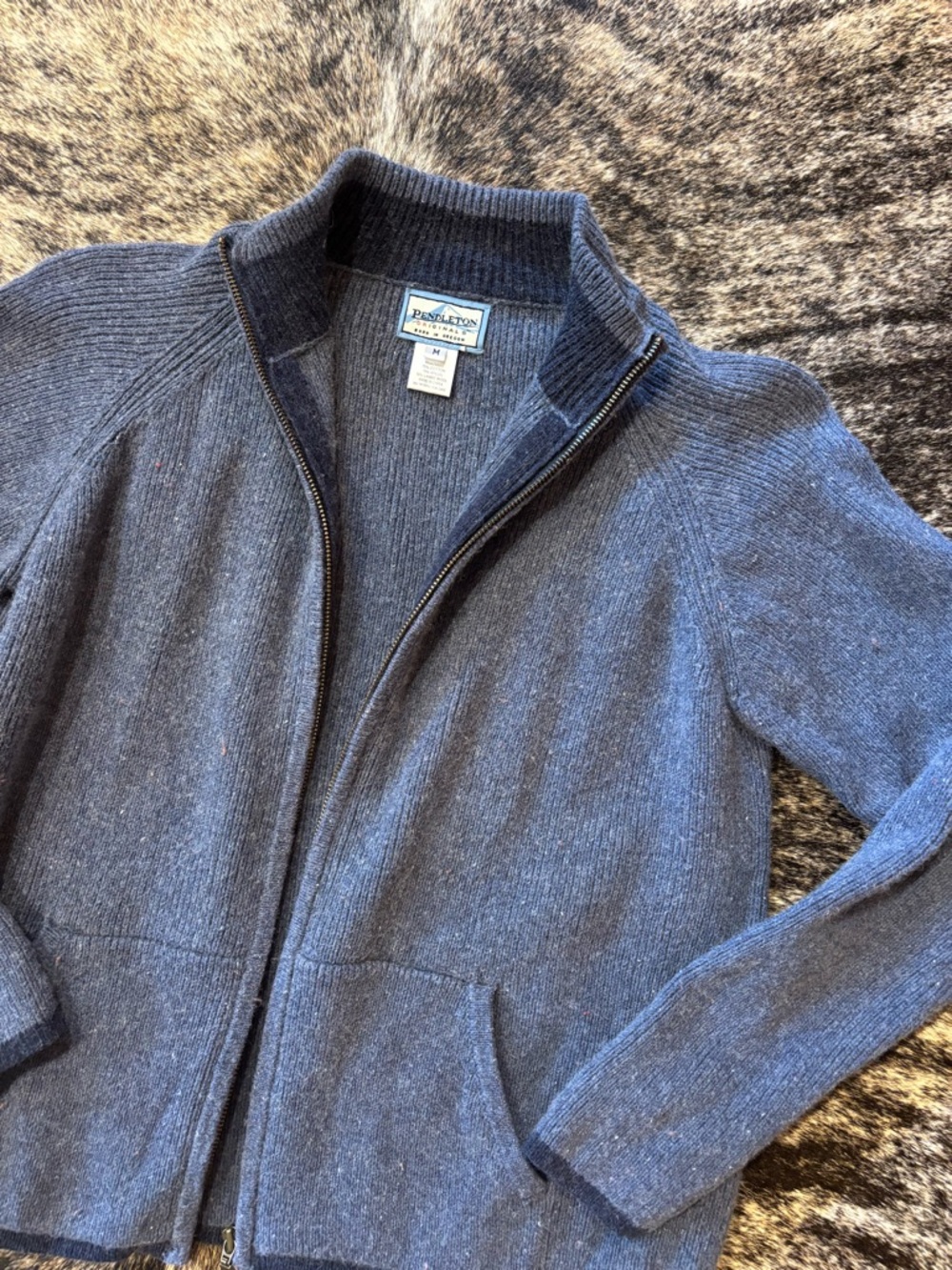 Pendleton Navy Blue Zip-Up Wool Cardigan Jacket